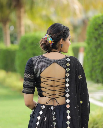 7 Meter Flair | Black Navratri Sequins Work Lehenga Choli