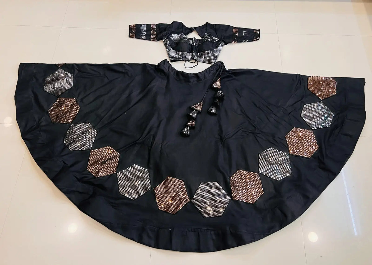 7 Meter Flair | Black Navratri Sequins Work Lehenga Choli