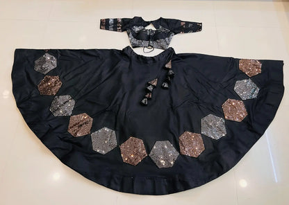 7 Meter Flair | Black Navratri Sequins Work Lehenga Choli