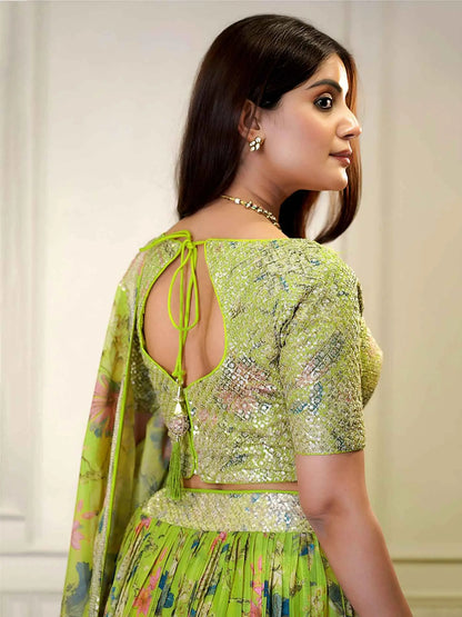 Neon Printed Organza Lehenga with Sequins