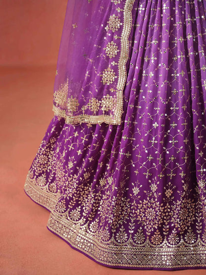Purple Georgette Lehenga With Zari Multiple Sequins Embroidery Work