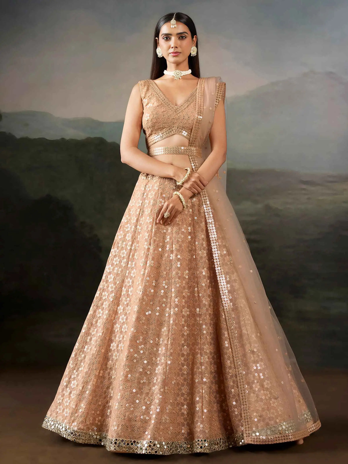 Peach Designer Embroidered Lehenga Choli