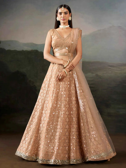 Peach Designer Embroidered Lehenga Choli