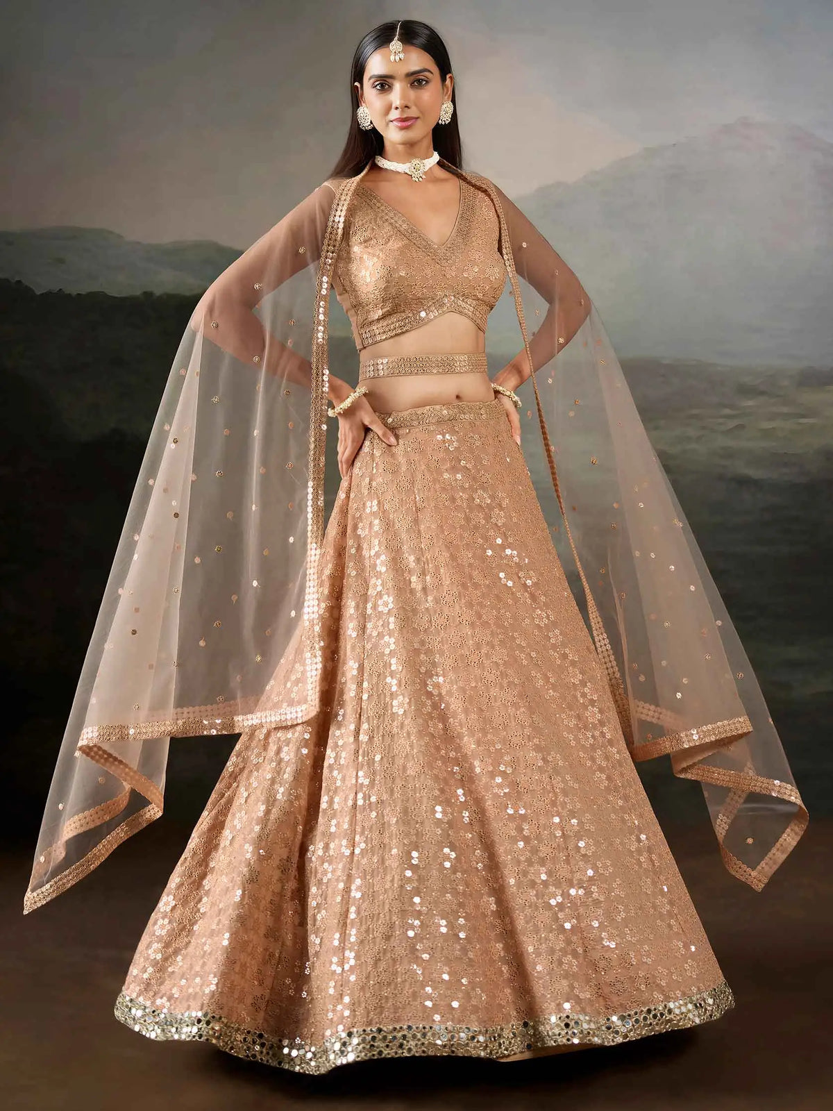 Peach Designer Embroidered Lehenga Choli