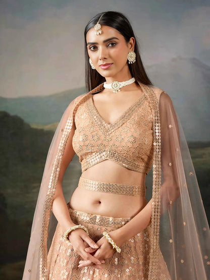 Peach Designer Embroidered Lehenga Choli
