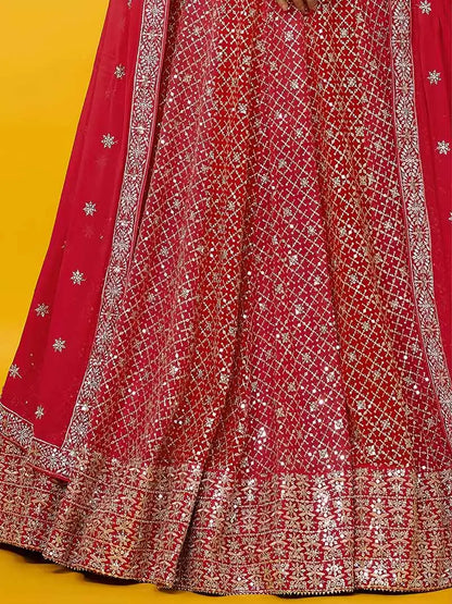 Red Sequins Embroidered Lehenga Choli