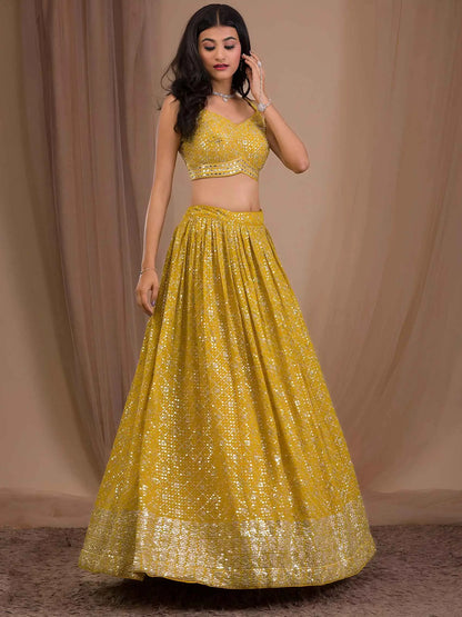 Yellow Sequins Embroidered Lehenga Choli