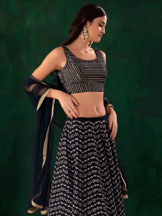 Blue Sequins Embroidery Work Lehenga