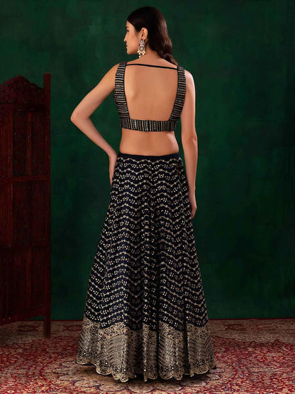Blue Sequins Embroidery Work Lehenga
