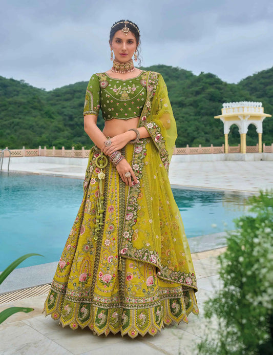 Dark Gold Bridal Lehenga With Heavy Embroidery & Cutwork