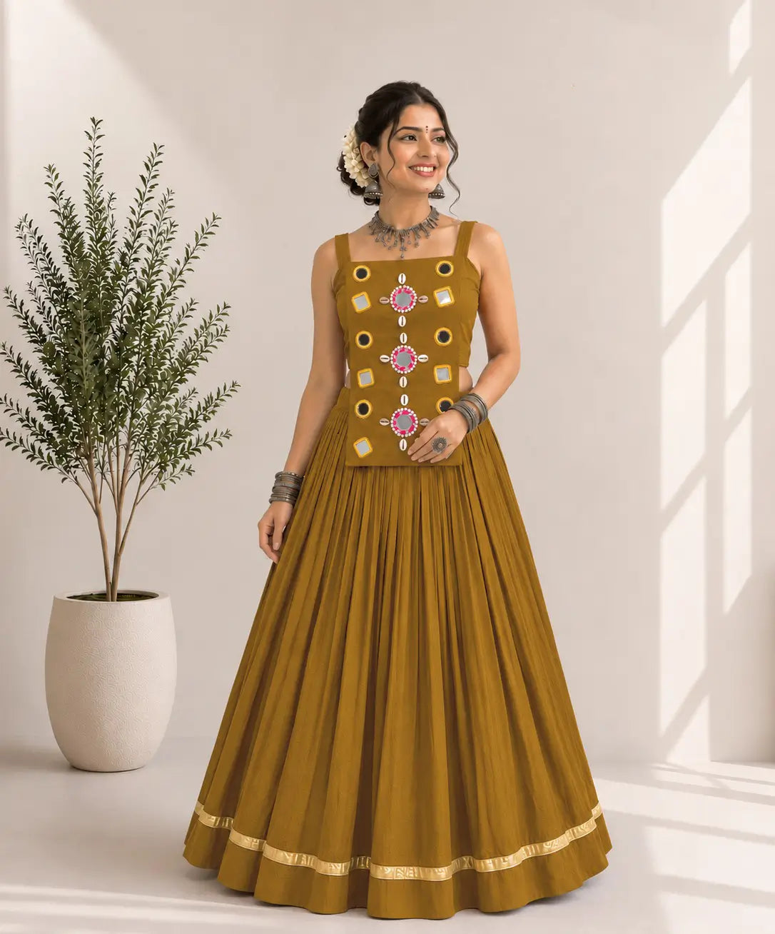 Designer Mustard Navratri Lehenga Choli