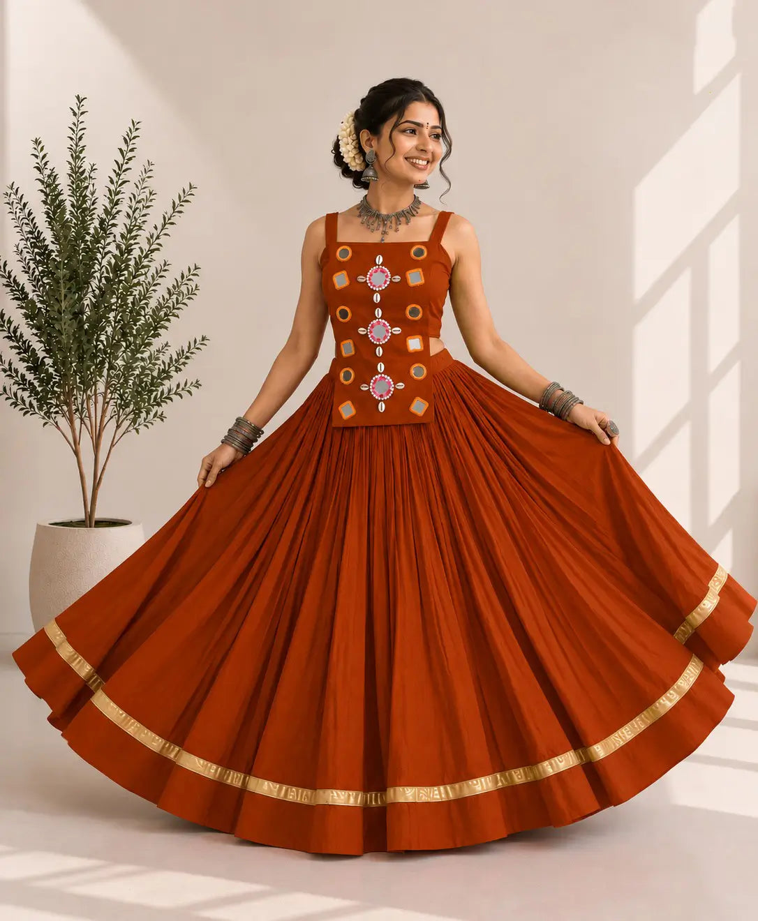 Designer Orange Navratri Lehenga Choli
