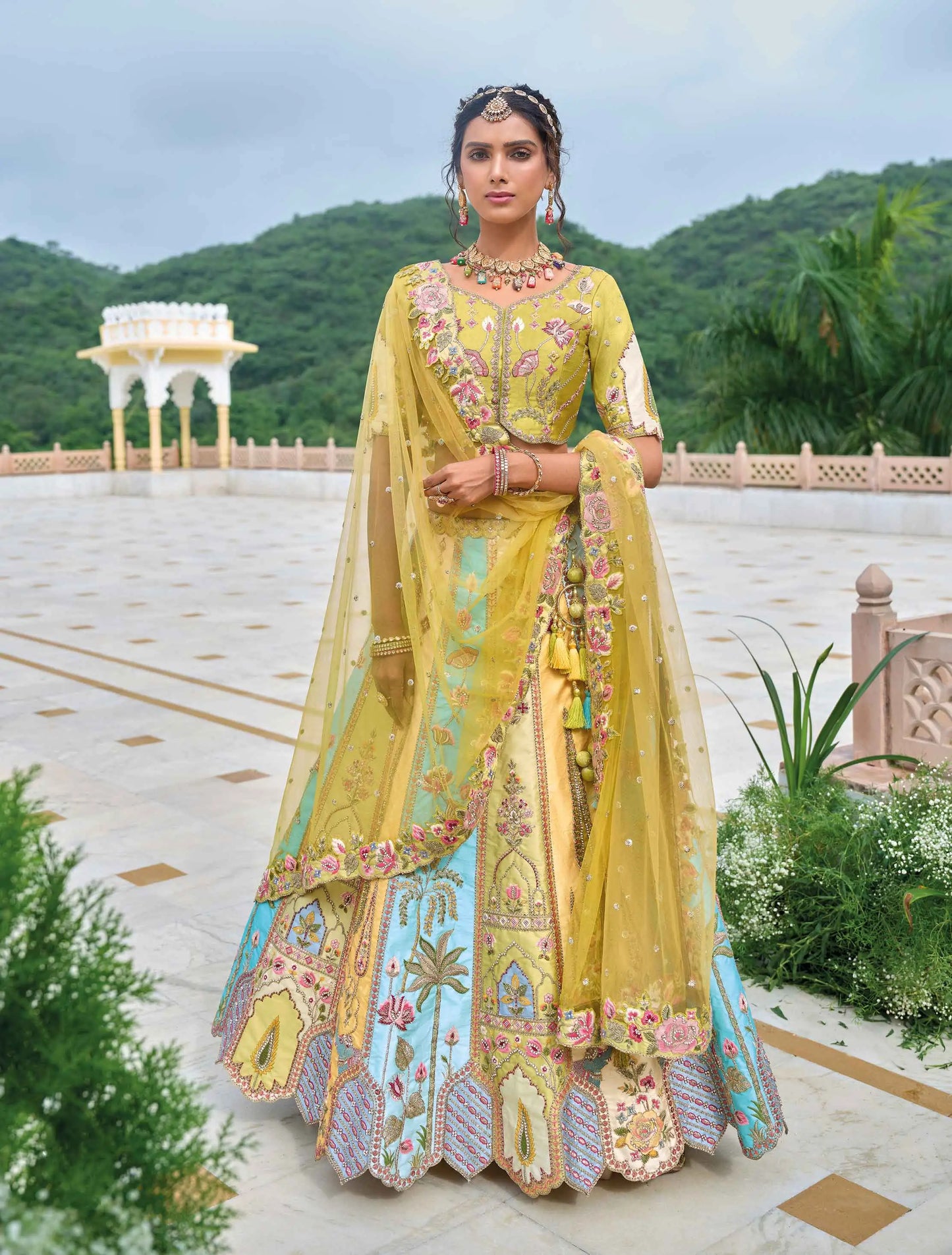 Pastel Multi Bridal Lehenga With Heavy Embroidery & Cutwork