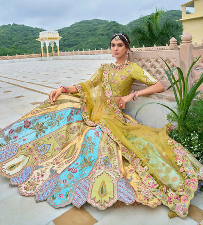 Pastel Multi Bridal Lehenga With Heavy Embroidery & Cutwork