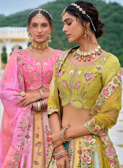 Pastel Multi Bridal Lehenga With Heavy Embroidery & Cutwork