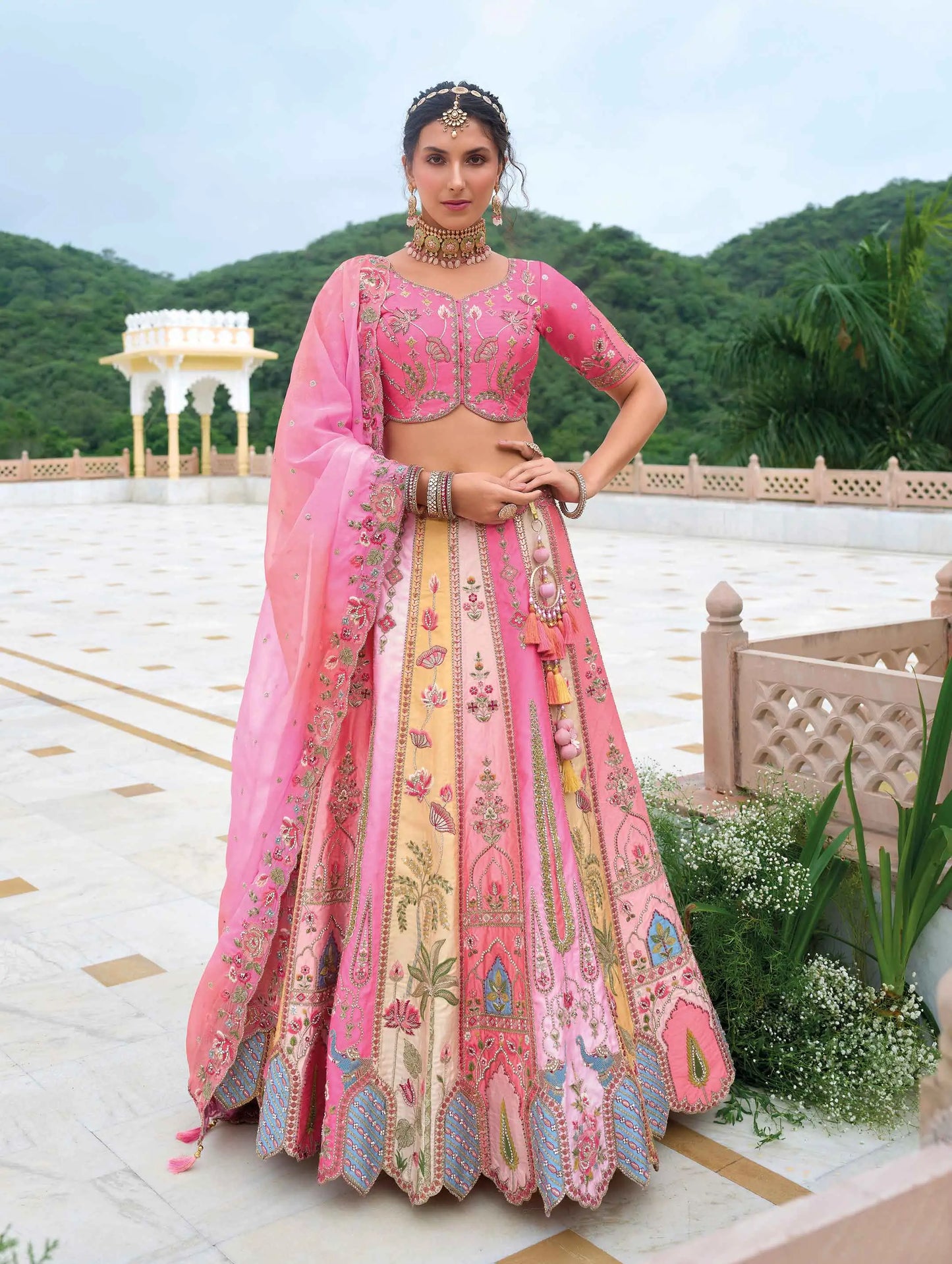 Multi Pestle Bridal Lehenga With Heavy Embroidery & Cutwork