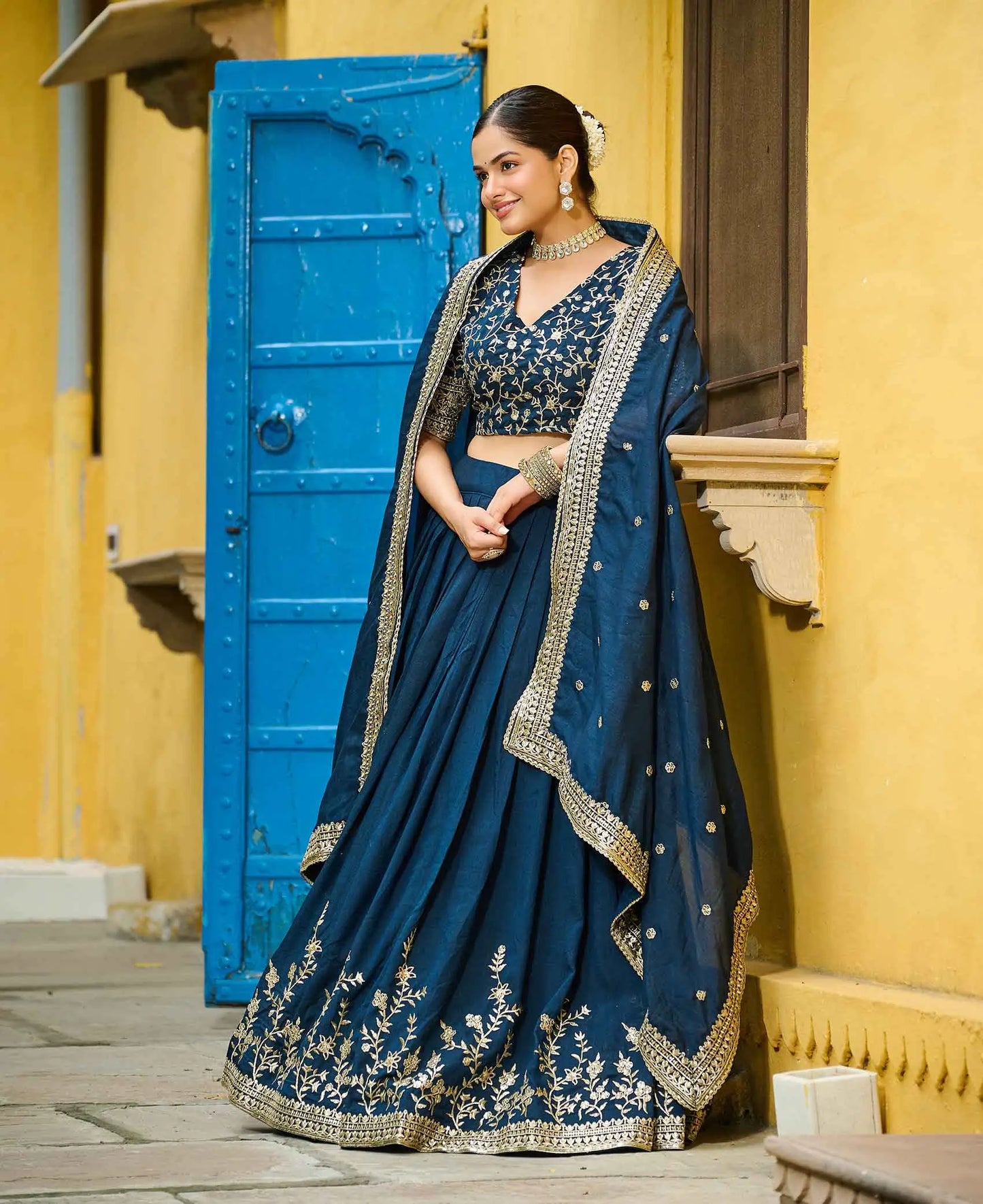 Regal Blue Sequins Embroidery Work Lehenga Choli