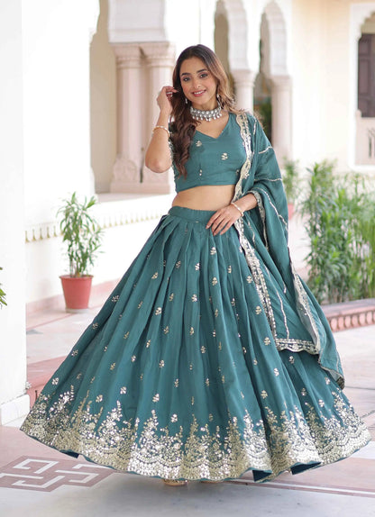 Beetle Green Sequins Embroidery Work Lehenga Choli