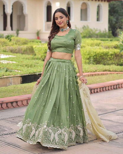 Shiny Parrot Sequins Embroidery Lehenga Choli