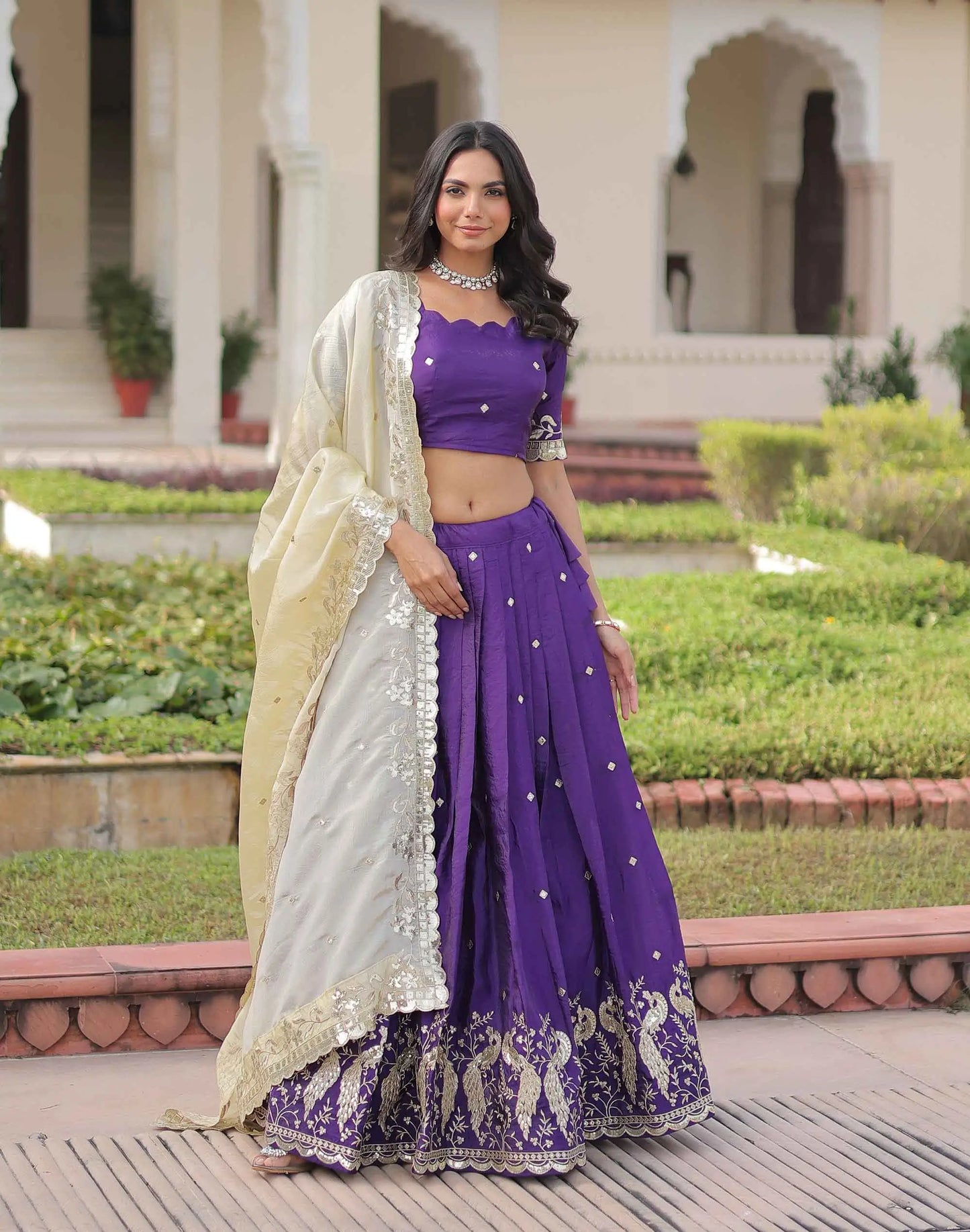 Shiny Purple Sequins Embroidery Lehenga Choli