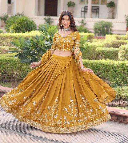 Brownish Yellow Sequins Embroidery Lehenga Choli
