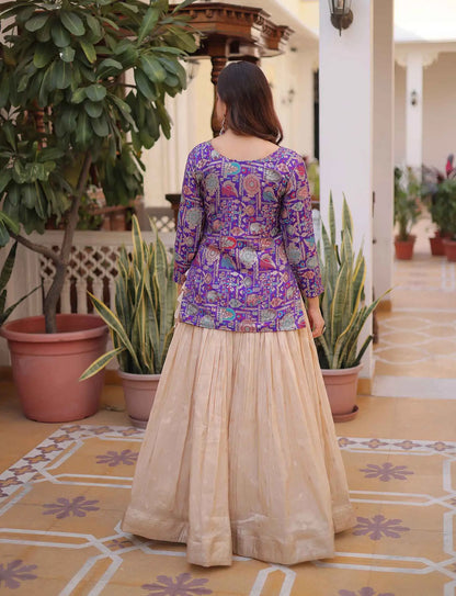 Purple Jacquard Lehenga With Long Blouse
