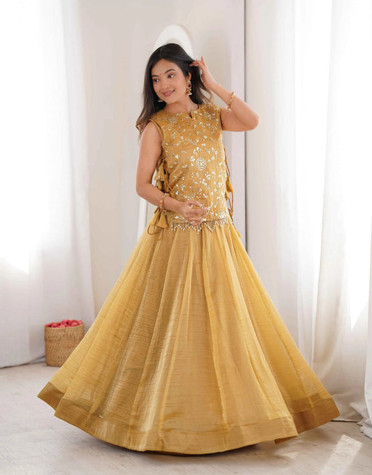 Designer Golden Yellow Crush Lehenga Choli