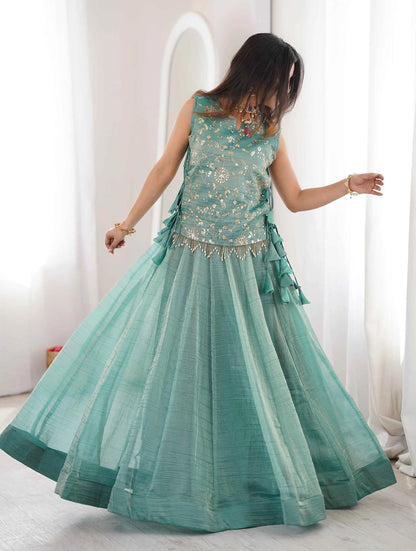 Designer Sky Embroidered Crush Lehenga Choli