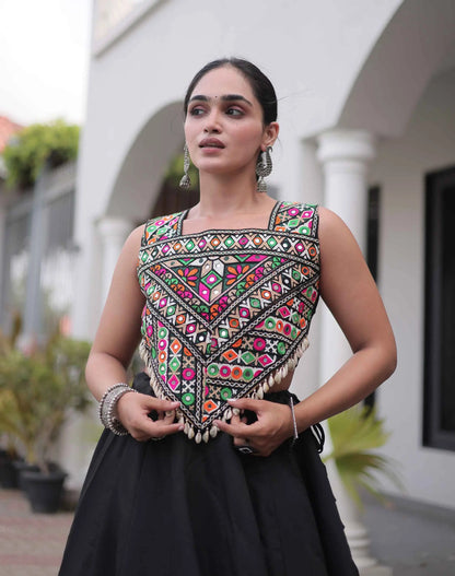 Black Gamthi Work Navratri Lehenga Choli