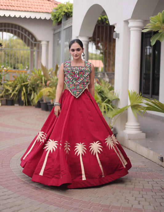 Maroon Gamthi Work Navratri Lehenga Choli