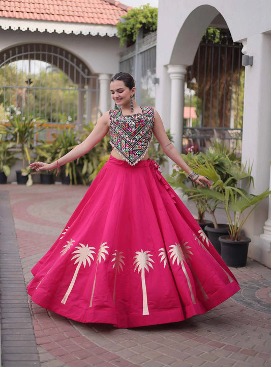 Pink Gamthi Work Navratri Lehenga Choli