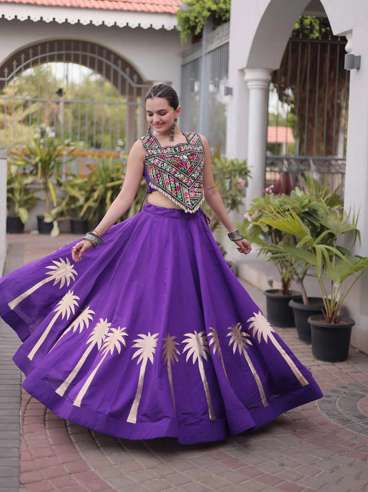 Purple Gamthi Work Navratri Lehenga Choli