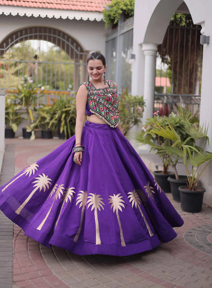 Purple Gamthi Work Navratri Lehenga Choli