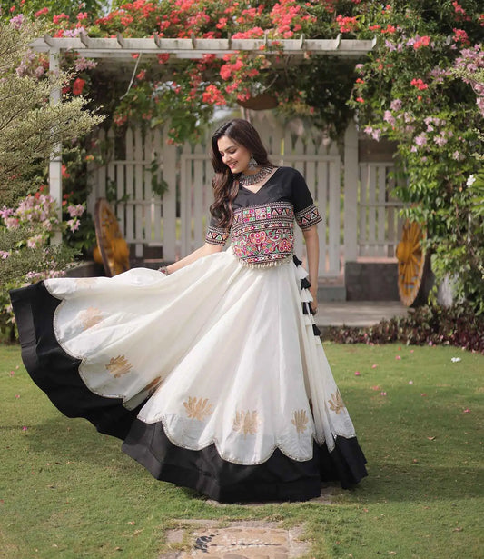 Black And White Navaratri Lehenga Choli