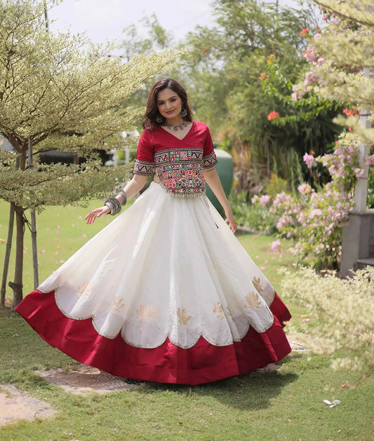 Maroon And White Navaratri Lehenga Choli