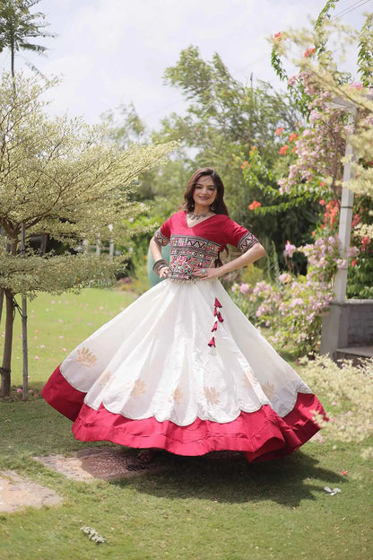 Maroon And White Navaratri Lehenga Choli