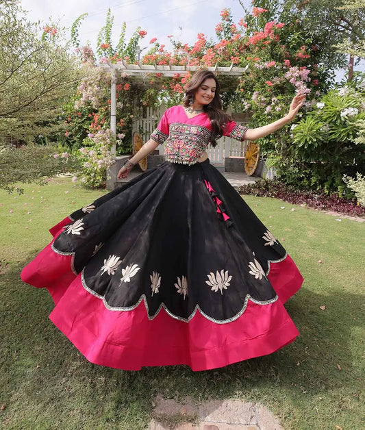 Pink And Black Navaratri Lehenga Choli
