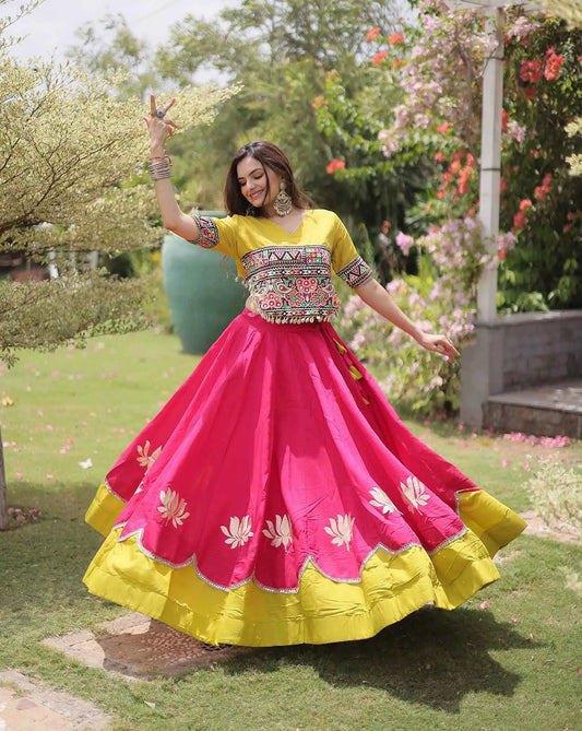 Parrot And Pink Navaratri Lehenga Choli