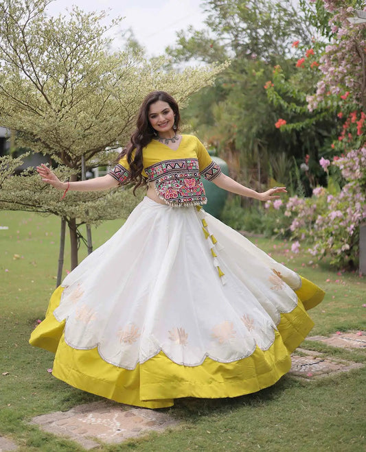 Parrot And White Navaratri Lehenga Choli