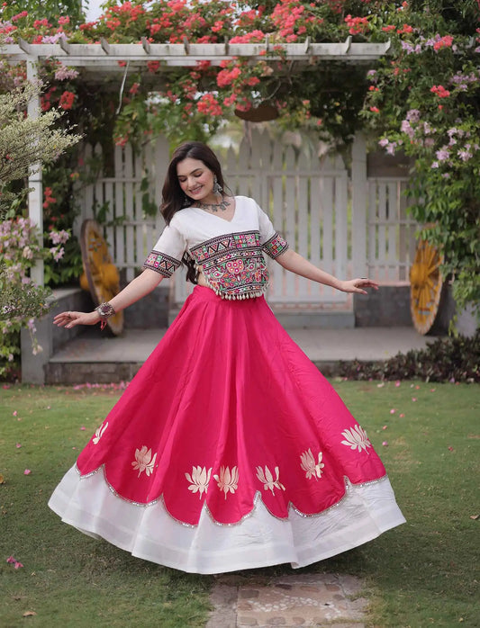 White And Pink Navaratri Lehenga Choli