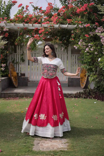 White And Pink Navaratri Lehenga Choli