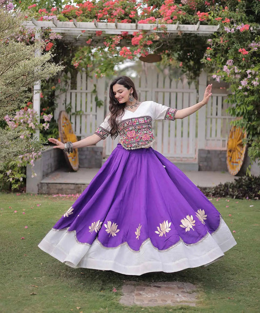White And Purple Navaratri Lehenga Choli