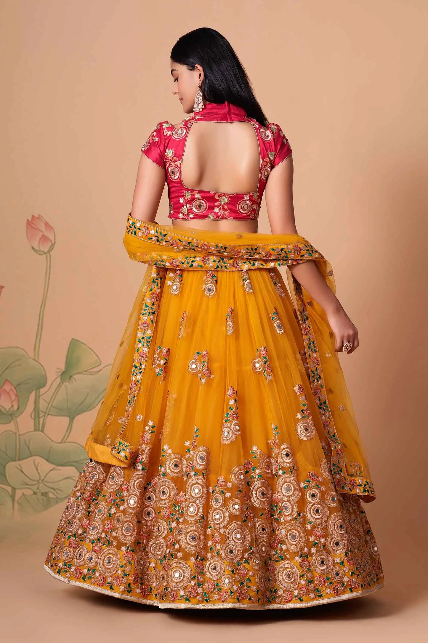 Yellow Soft Net Lehenga With Thread Zari Dori And Sequins Embroidery With Mirror Work