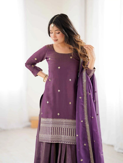 Old Mauve Silk Lehenga & Embroidered Kurta