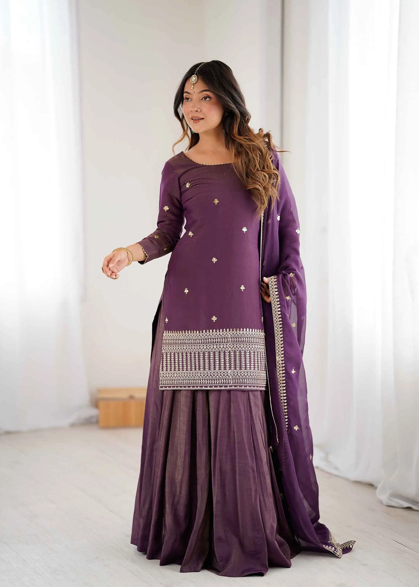 Old Mauve Silk Lehenga & Embroidered Kurta