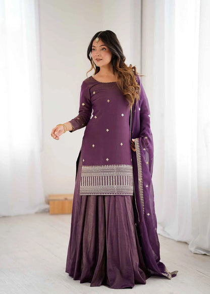 Old Mauve Silk Lehenga & Embroidered Kurta
