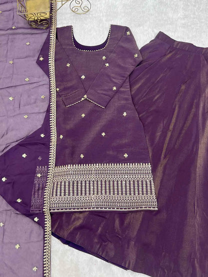 Old Mauve Silk Lehenga & Embroidered Kurta