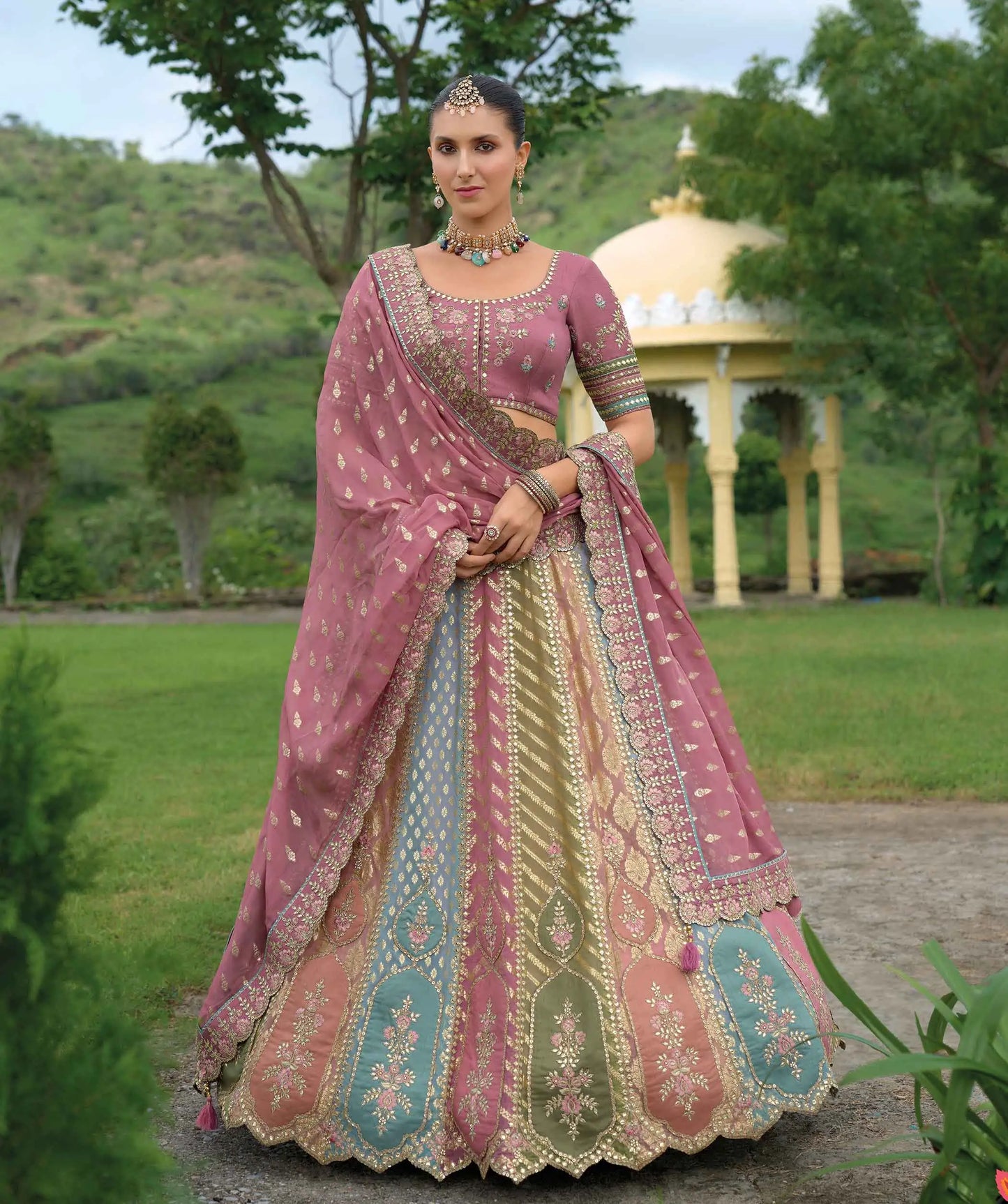 Mauve Bridal Lehenga With Heavy Khatli & Embroidery Work