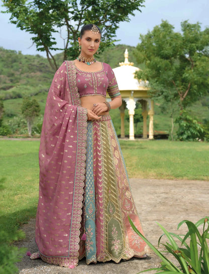 Mauve Bridal Lehenga With Heavy Khatli & Embroidery Work