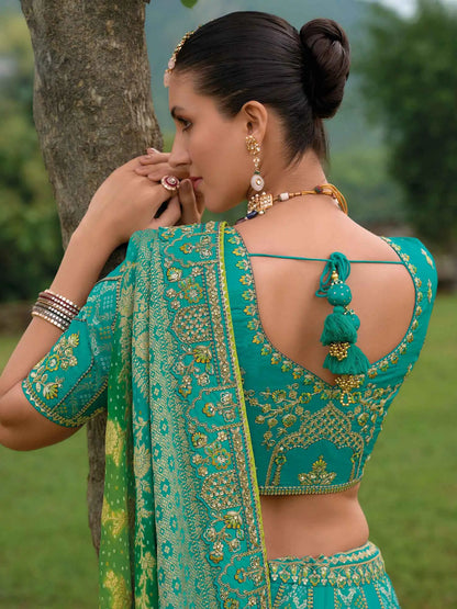 Teal Bridal Lehenga With Heavy Khatli & Embroidery Work